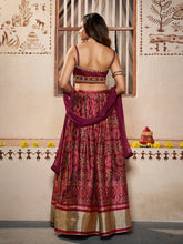 Load image into Gallery viewer, Wine Silk Printed Semi Stitched Lehenga With Unstitched Blouse Clothsvilla