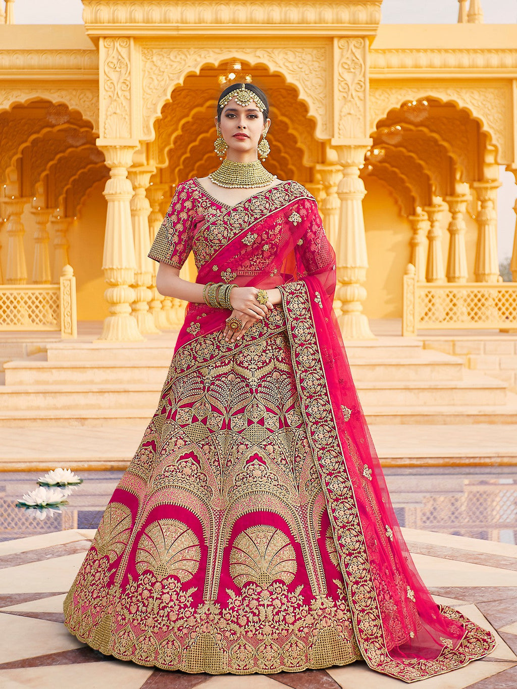 Pink Pure  Velvet Semi Stitched Lehenga With  Unstitched Blouse Clothsvilla