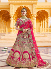 Load image into Gallery viewer, Pink Pure  Velvet Semi Stitched Lehenga With  Unstitched Blouse Clothsvilla