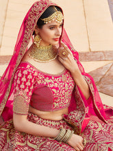 Load image into Gallery viewer, Pink Pure  Velvet Semi Stitched Lehenga With  Unstitched Blouse Clothsvilla