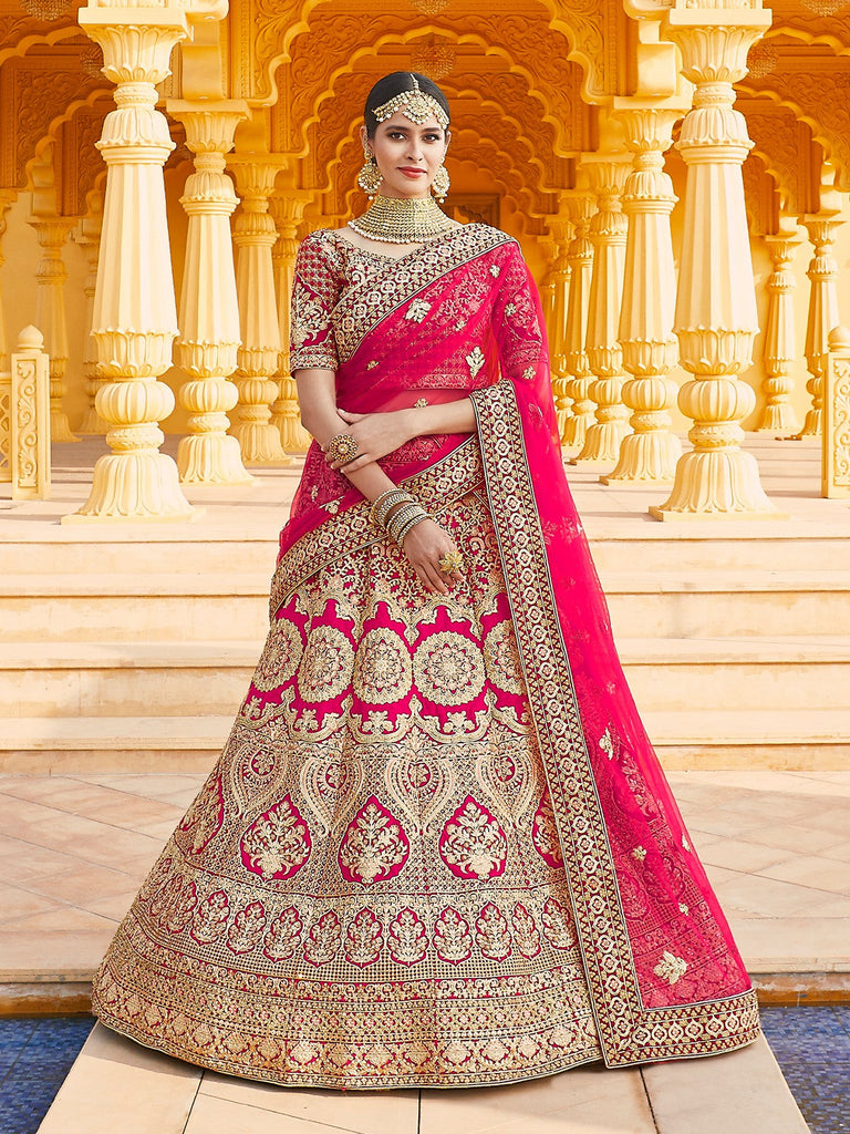 Pink  Semi Stitched Lehenga With  Unstitched Blouse With  Hand Work And Embroidery Clothsvilla