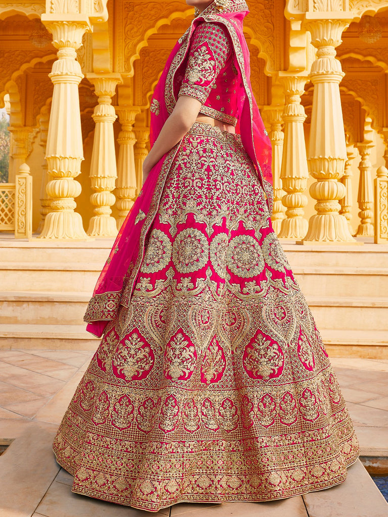 Pink  Semi Stitched Lehenga With  Unstitched Blouse With  Hand Work And Embroidery Clothsvilla