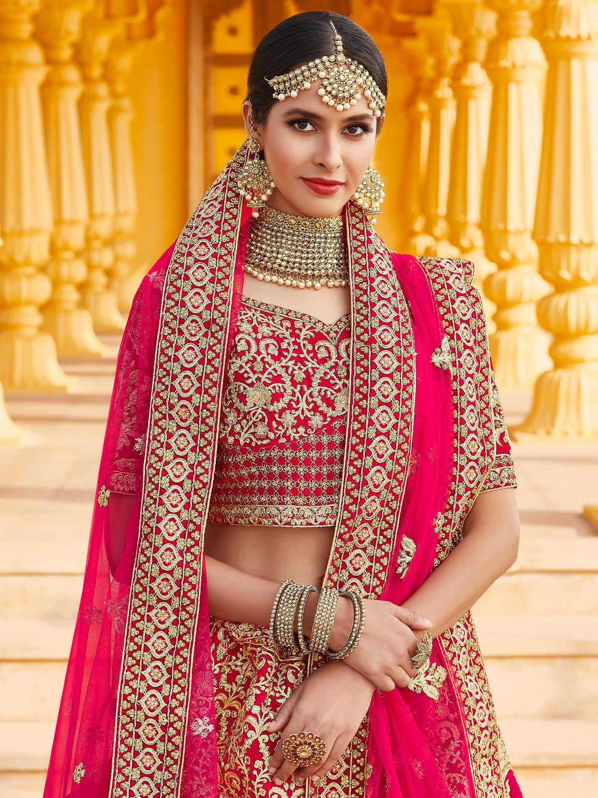 Pink  Semi Stitched Lehenga With  Unstitched Blouse With  Hand Work And Embroidery Clothsvilla