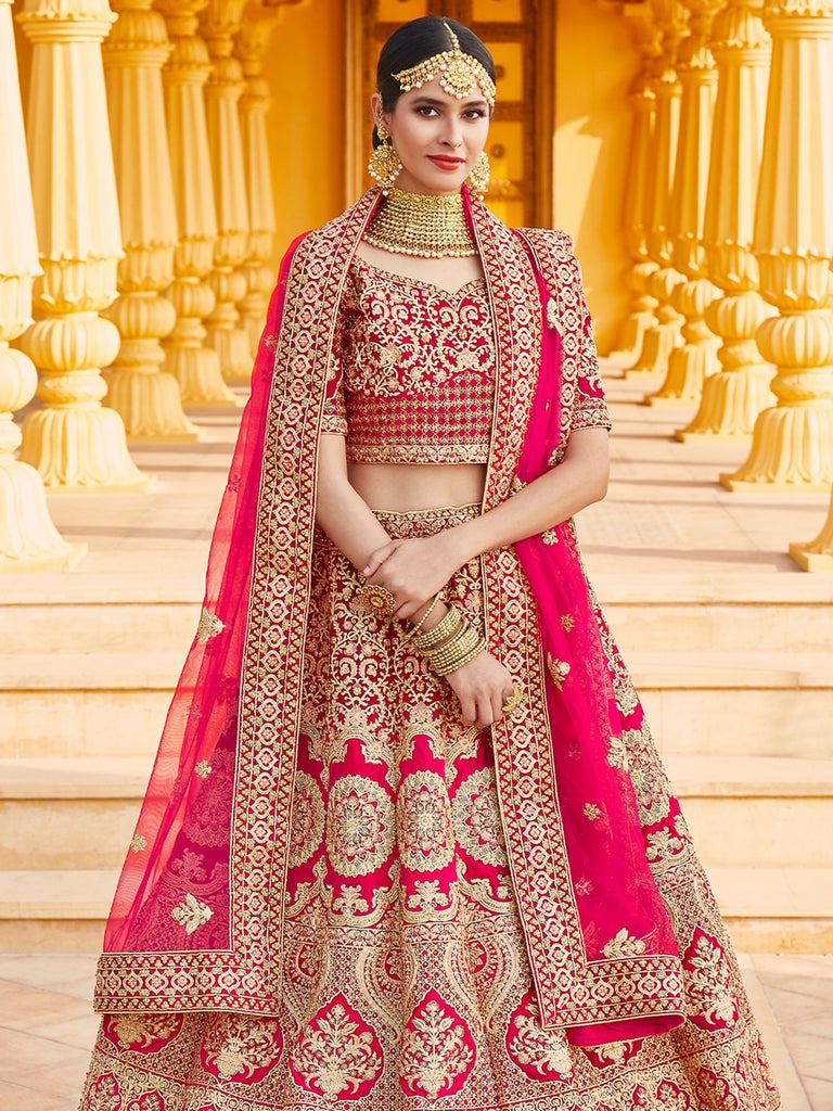 Pink  Semi Stitched Lehenga With  Unstitched Blouse With  Hand Work And Embroidery Clothsvilla