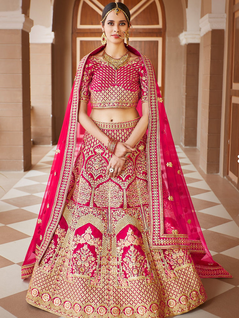 Festive Pink  Semi Stitched Lehenga With  Unstitched Blouse Clothsvilla