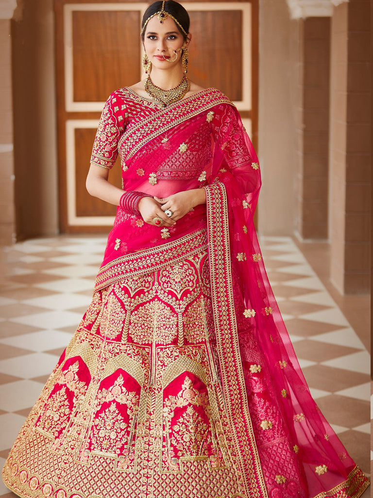 Festive Pink  Semi Stitched Lehenga With  Unstitched Blouse Clothsvilla