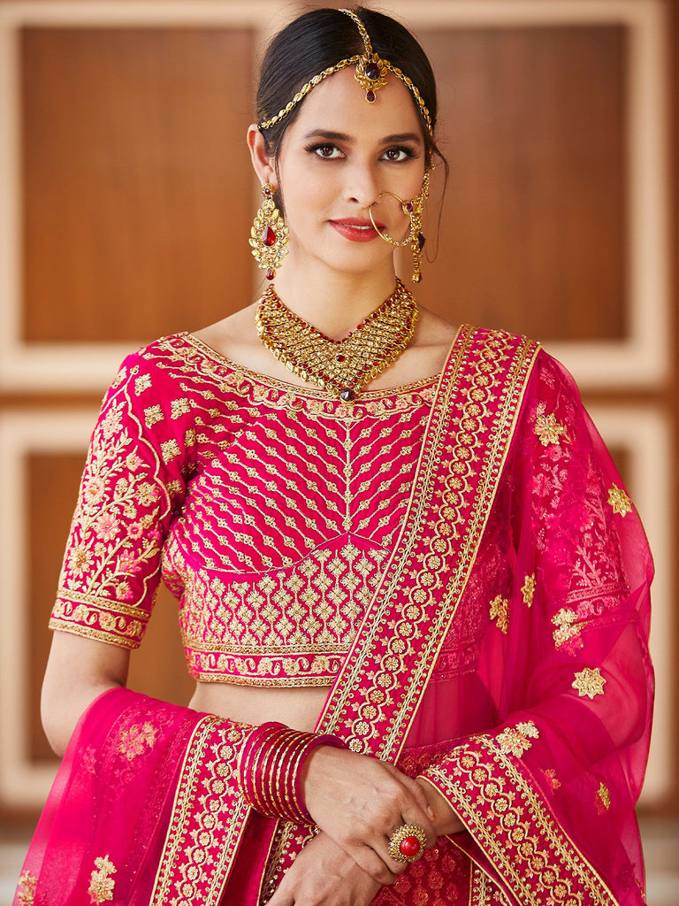 Festive Pink  Semi Stitched Lehenga With  Unstitched Blouse Clothsvilla