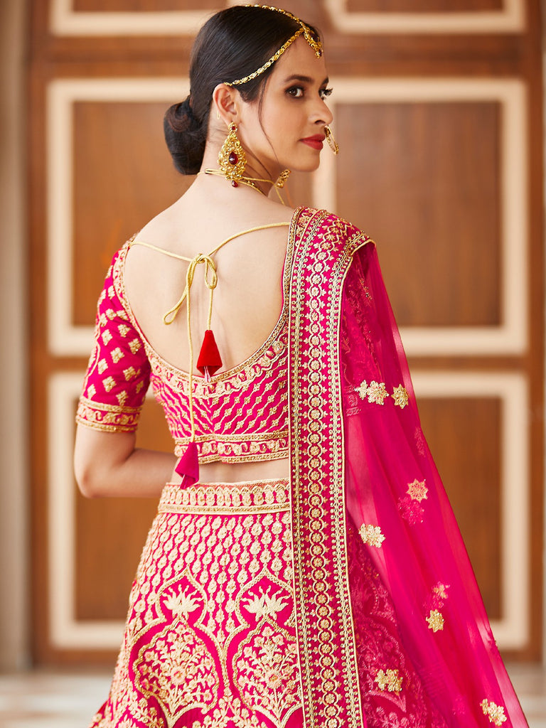 Festive Pink  Semi Stitched Lehenga With  Unstitched Blouse Clothsvilla