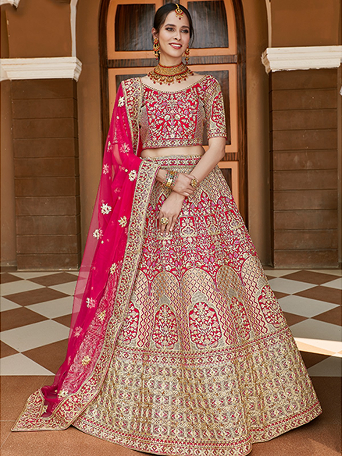 Designer Pink Hand Work And Embroidery Semi Stitched Lehenga With  Unstitched Blouse Clothsvilla Main image