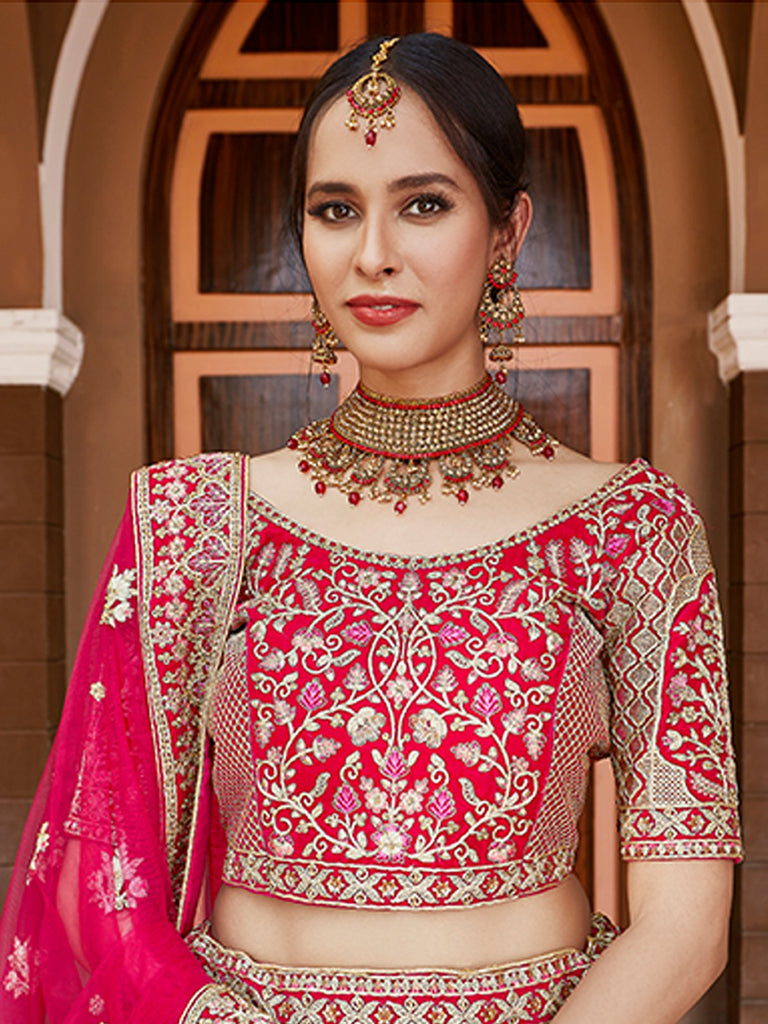 Designer Pink Hand Work And Embroidery Semi Stitched Lehenga With  Unstitched Blouse Clothsvilla