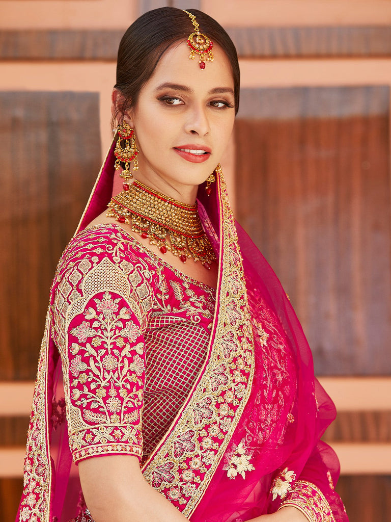 Designer Pink Hand Work And Embroidery Semi Stitched Lehenga With  Unstitched Blouse Clothsvilla