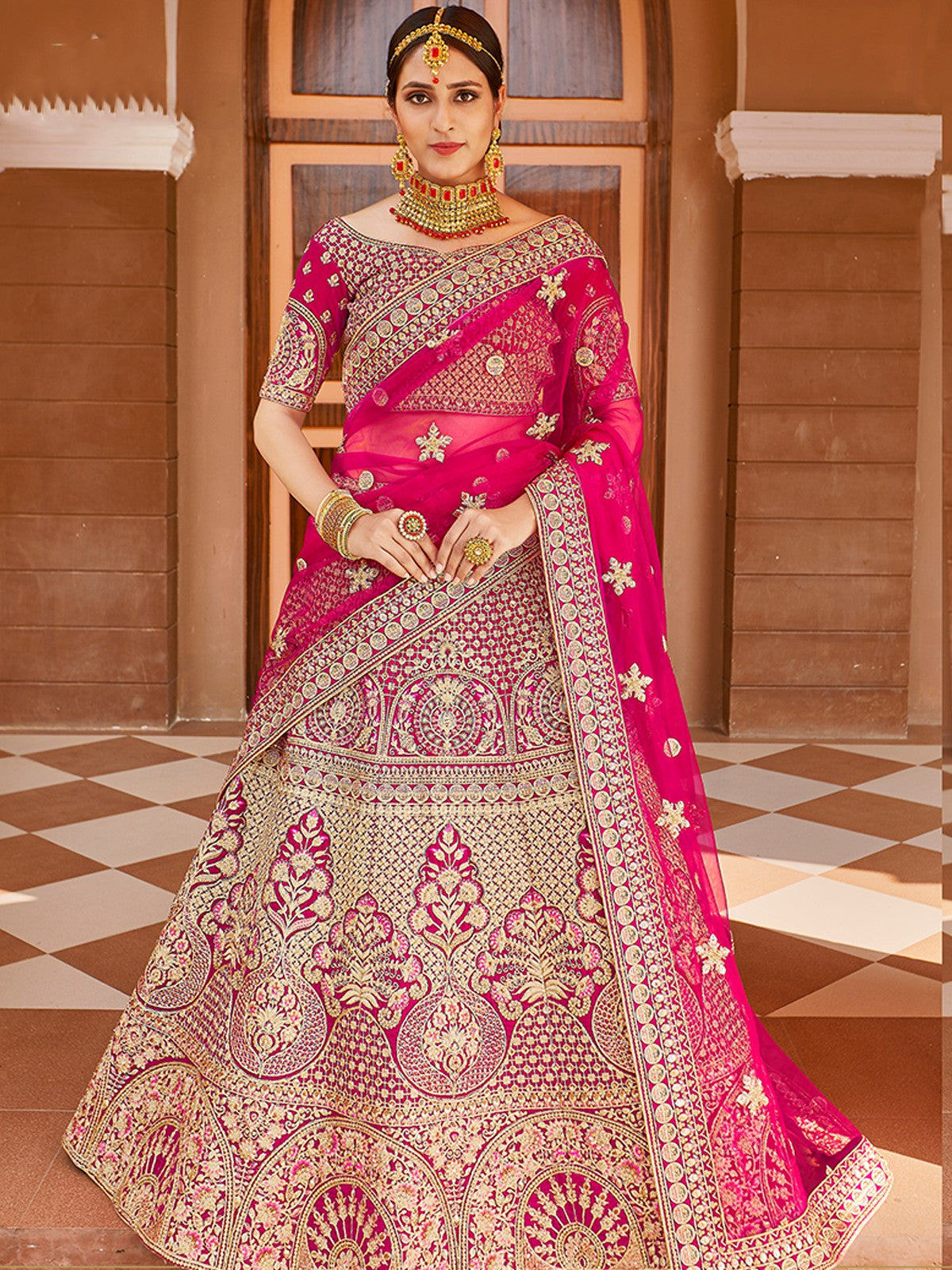 Fancy Pink  Semi Stitched Lehenga With  Unstitched Blouse Clothsvilla
