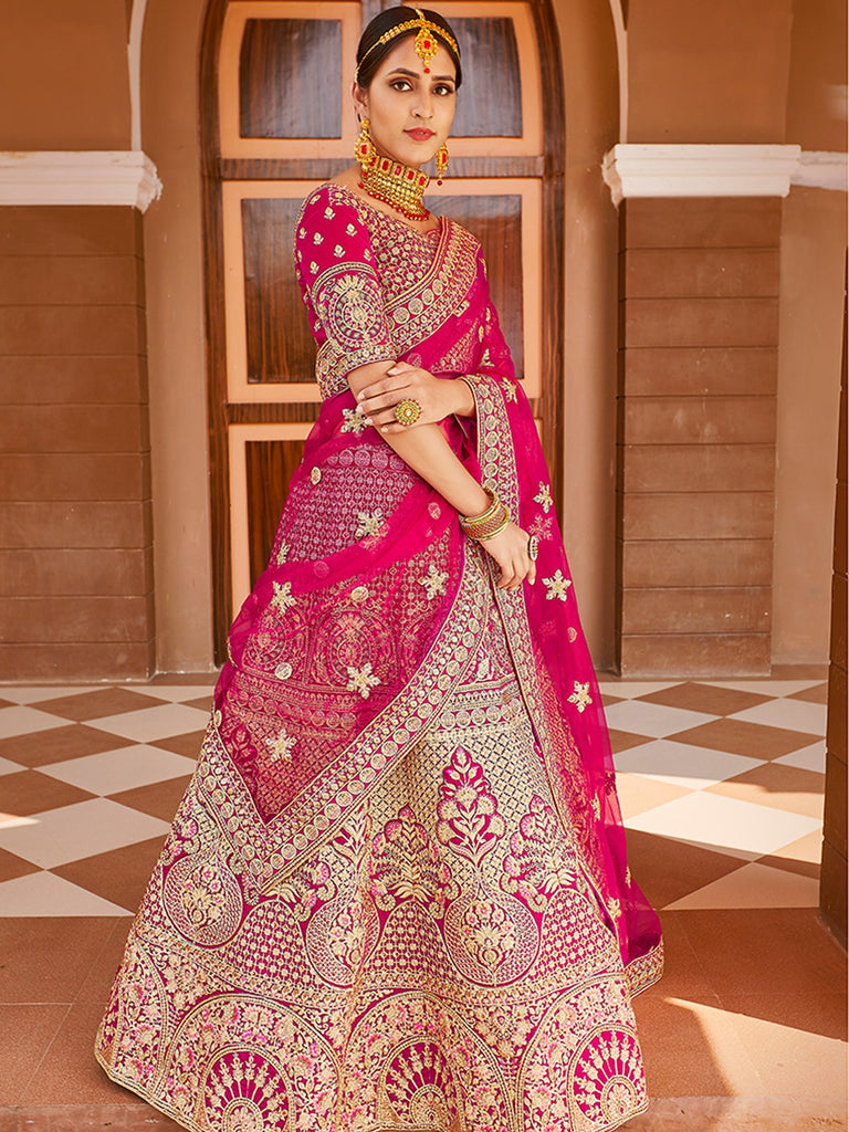 Fancy Pink  Semi Stitched Lehenga With  Unstitched Blouse Clothsvilla