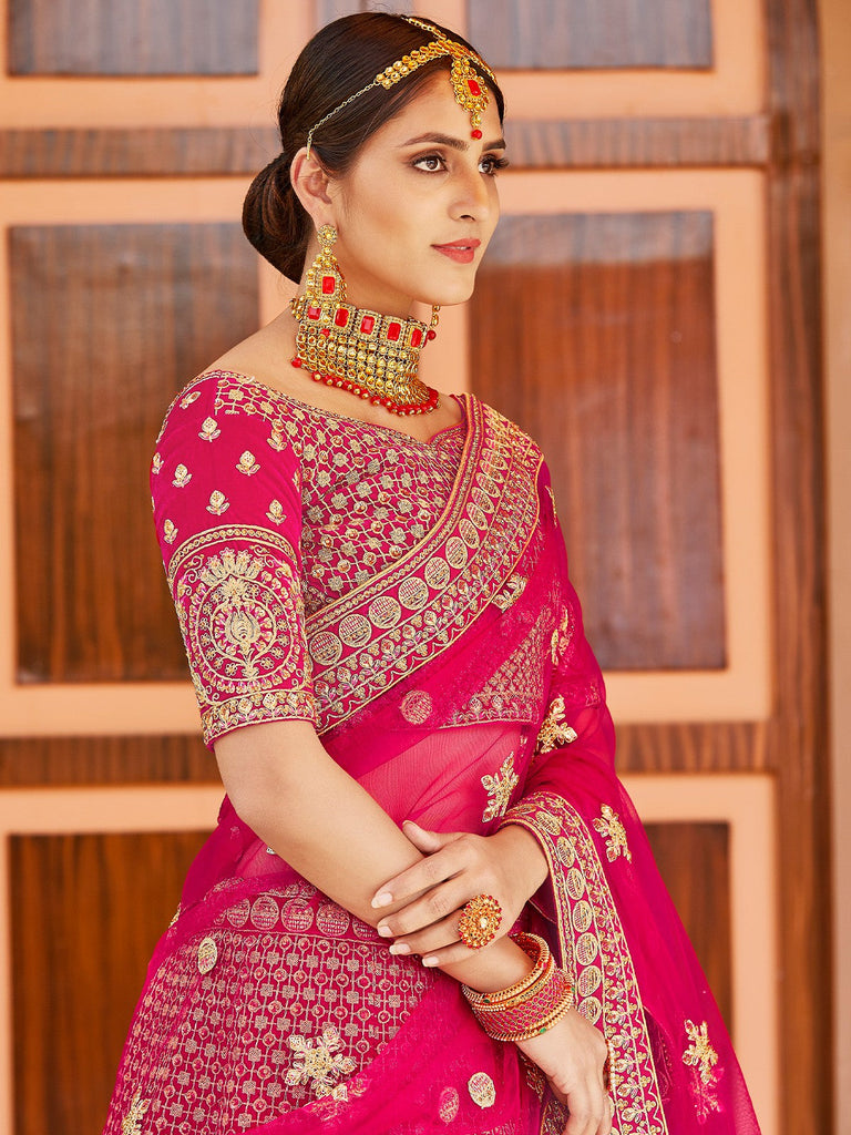 Fancy Pink  Semi Stitched Lehenga With  Unstitched Blouse Clothsvilla