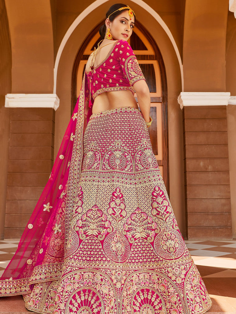 Fancy Pink  Semi Stitched Lehenga With  Unstitched Blouse Clothsvilla