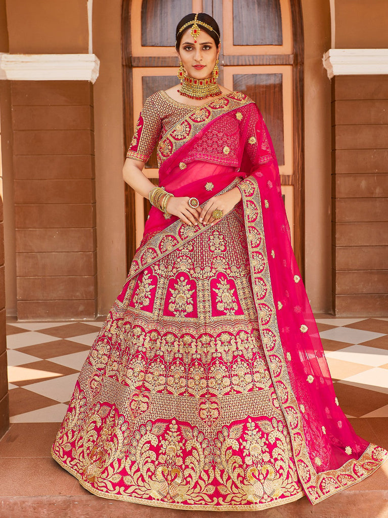 Festive Pink  Semi Stitched Lehenga With  Unstitched Blouse Clothsvilla