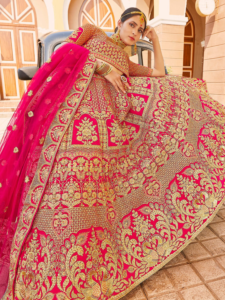 Festive Pink  Semi Stitched Lehenga With  Unstitched Blouse Clothsvilla