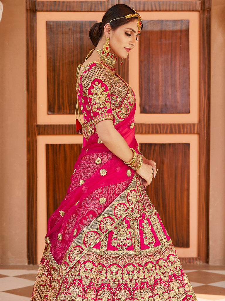 Festive Pink  Semi Stitched Lehenga With  Unstitched Blouse Clothsvilla