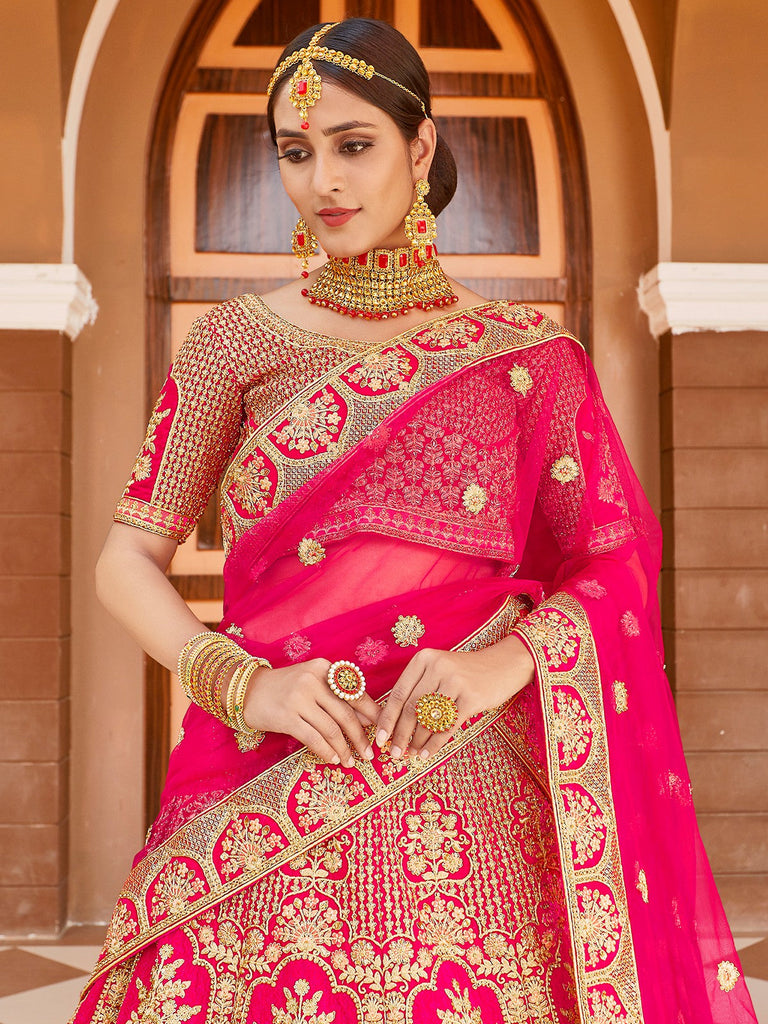 Festive Pink  Semi Stitched Lehenga With  Unstitched Blouse Clothsvilla