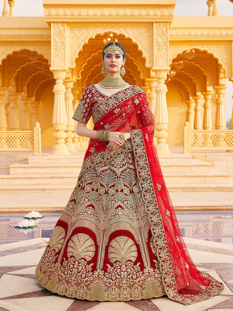 Red Elegant  Semi Stitched Lehenga With  Unstitched Blouse Clothsvilla Main image