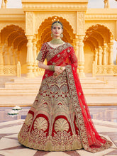 Load image into Gallery viewer, Red Elegant  Semi Stitched Lehenga With  Unstitched Blouse Clothsvilla