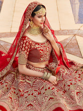 Load image into Gallery viewer, Red Elegant  Semi Stitched Lehenga With  Unstitched Blouse Clothsvilla