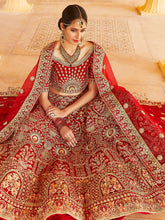 Load image into Gallery viewer, Red Elegant  Semi Stitched Lehenga With  Unstitched Blouse Clothsvilla