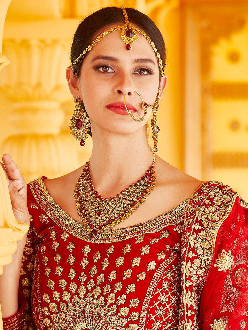 Red Elegant  Semi Stitched Lehenga With  Unstitched Blouse Clothsvilla