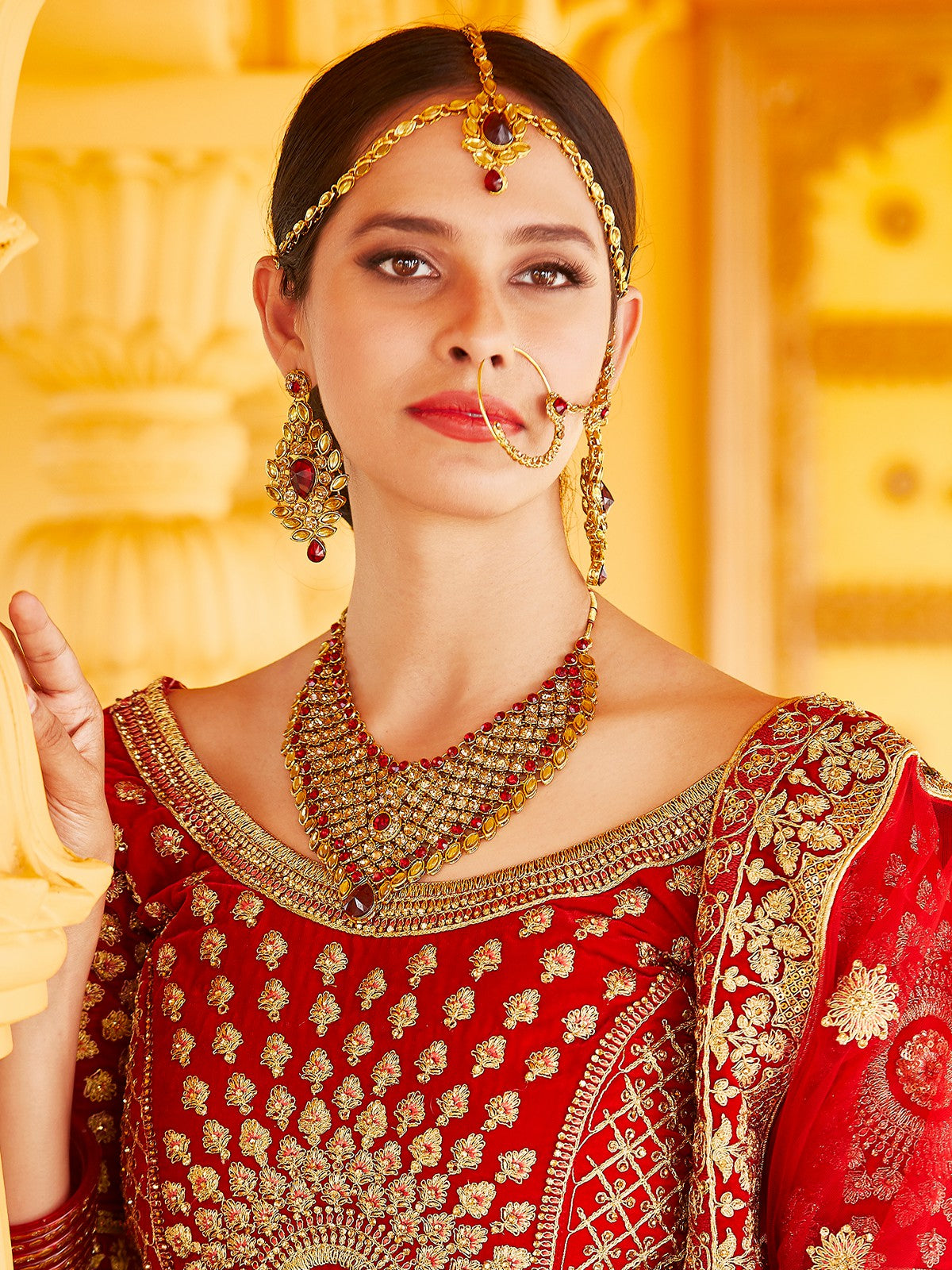 Red Elegant  Semi Stitched Lehenga With  Unstitched Blouse Clothsvilla
