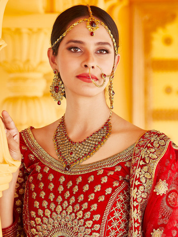 Red Elegant  Semi Stitched Lehenga With  Unstitched Blouse Clothsvilla