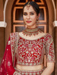 Load image into Gallery viewer, Red Elegant  Semi Stitched Lehenga With  Unstitched Blouse Clothsvilla