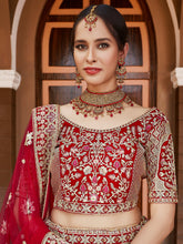 Load image into Gallery viewer, Red Elegant  Semi Stitched Lehenga With  Unstitched Blouse Clothsvilla