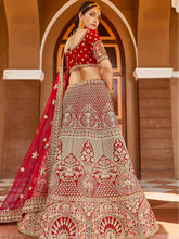 Load image into Gallery viewer, Red Elegant  Semi Stitched Lehenga With  Unstitched Blouse Clothsvilla