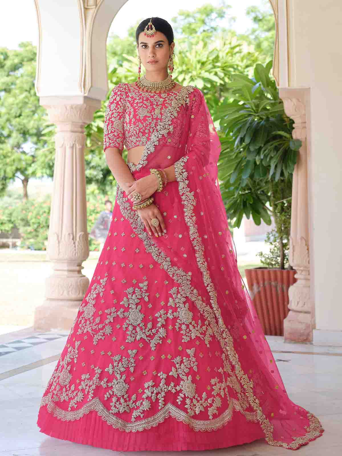 Pink Classy  Semi Stitched Lehenga With  Unstitched Blouse Clothsvilla