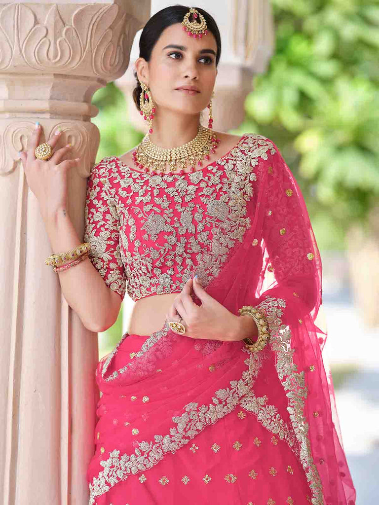 Pink Classy  Semi Stitched Lehenga With  Unstitched Blouse Clothsvilla