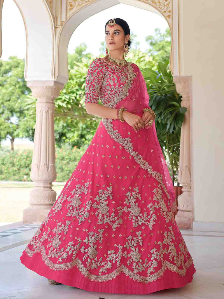 Pink Classy  Semi Stitched Lehenga With  Unstitched Blouse Clothsvilla