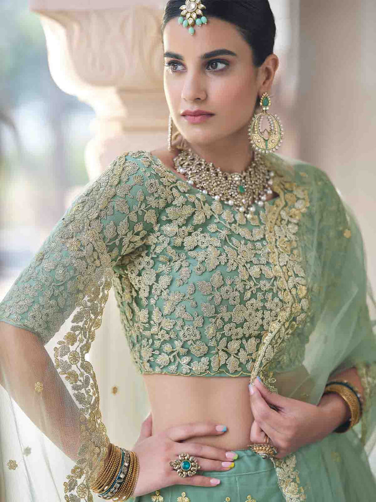 Green Elegant Semi Stitched Lehenga With Unstitched Blouse Clothsvilla