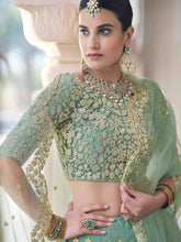 Load image into Gallery viewer, Green Elegant Semi Stitched Lehenga With Unstitched Blouse Clothsvilla