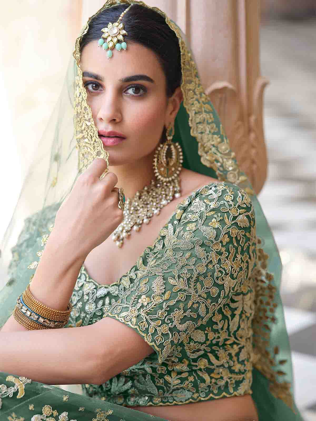 Stylish Dark Green Soft Net Semi Stitched Lehenga With  Unstitched Blouse Clothsvilla