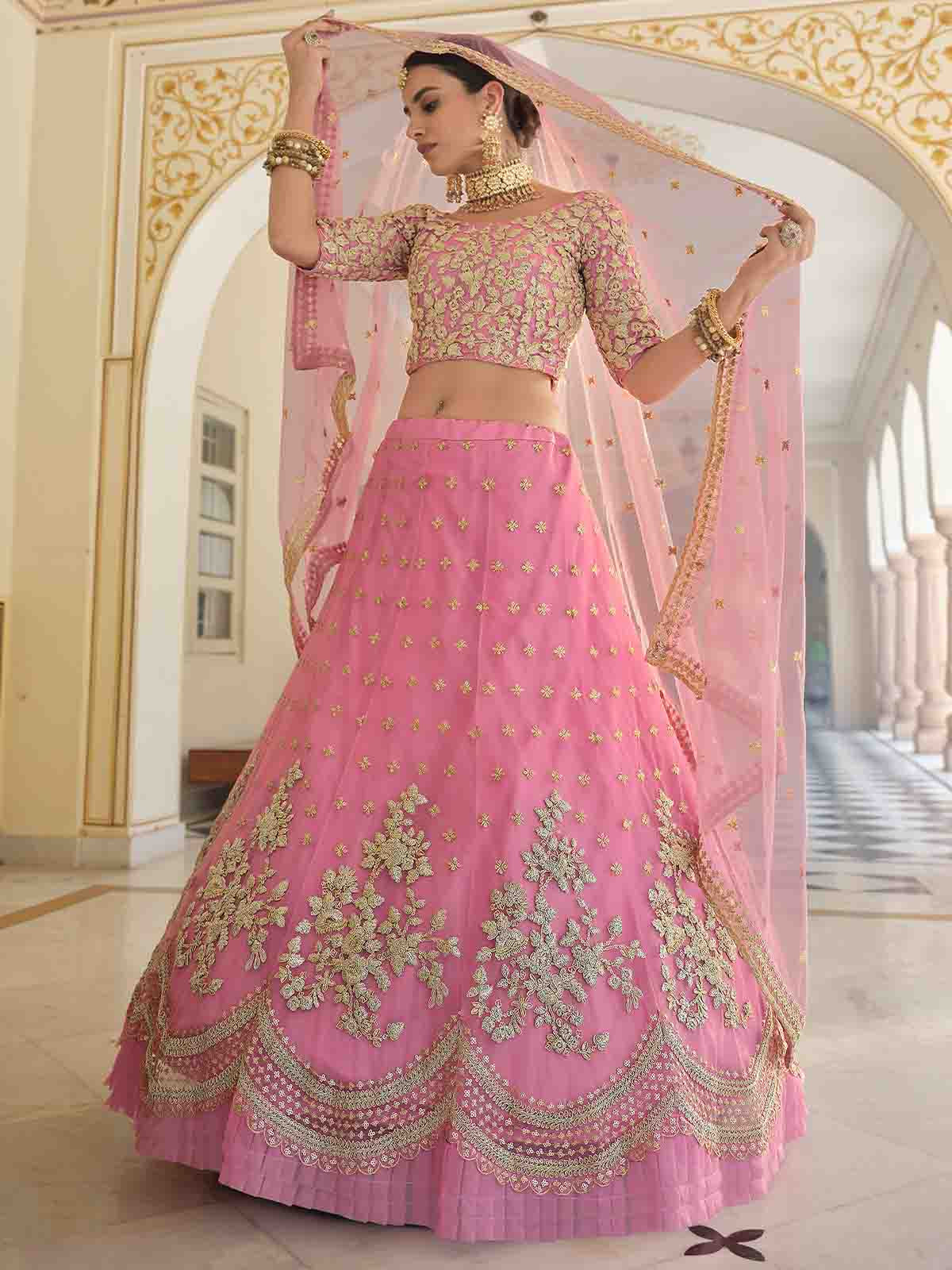 Designer Pink Semi Stitched Lehenga With  Unstitched Blouse Clothsvilla