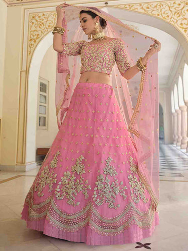 Designer Pink Semi Stitched Lehenga With  Unstitched Blouse Clothsvilla