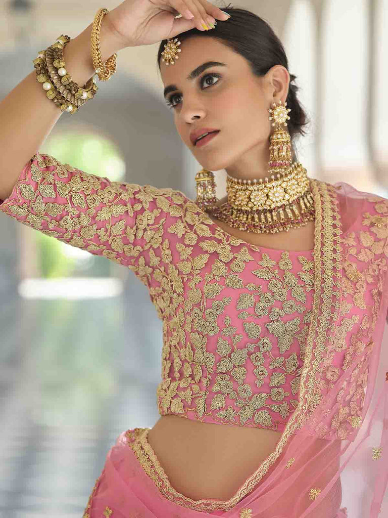 Designer Pink Semi Stitched Lehenga With  Unstitched Blouse Clothsvilla