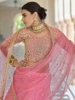 Designer Pink Semi Stitched Lehenga With  Unstitched Blouse Clothsvilla