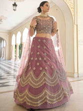 Load image into Gallery viewer, Designer Purple Soft Net With Sequins  Semi Stitched Lehenga With  Unstitched Blouse Clothsvilla