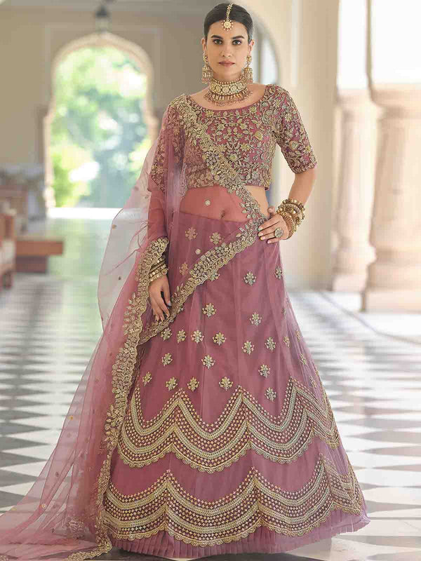 Designer Purple Soft Net With Sequins  Semi Stitched Lehenga With  Unstitched Blouse Clothsvilla