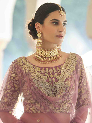 Designer Purple Soft Net With Sequins  Semi Stitched Lehenga With  Unstitched Blouse Clothsvilla