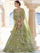 Load image into Gallery viewer, Stylish Oilve Soft Net Semi Stitched Lehenga With  Unstitched Blouse Clothsvilla