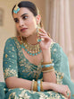 Load image into Gallery viewer, Impressive Teal Soft Net Semi Stitched Lehenga With  Unstitched Blouse Clothsvilla