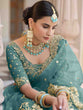 Load image into Gallery viewer, Impressive Teal Soft Net Semi Stitched Lehenga With  Unstitched Blouse Clothsvilla