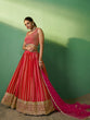 Load image into Gallery viewer, Red Embroidered  Semi Stitched Lehenga With Unstitched Blouse Clothsvilla